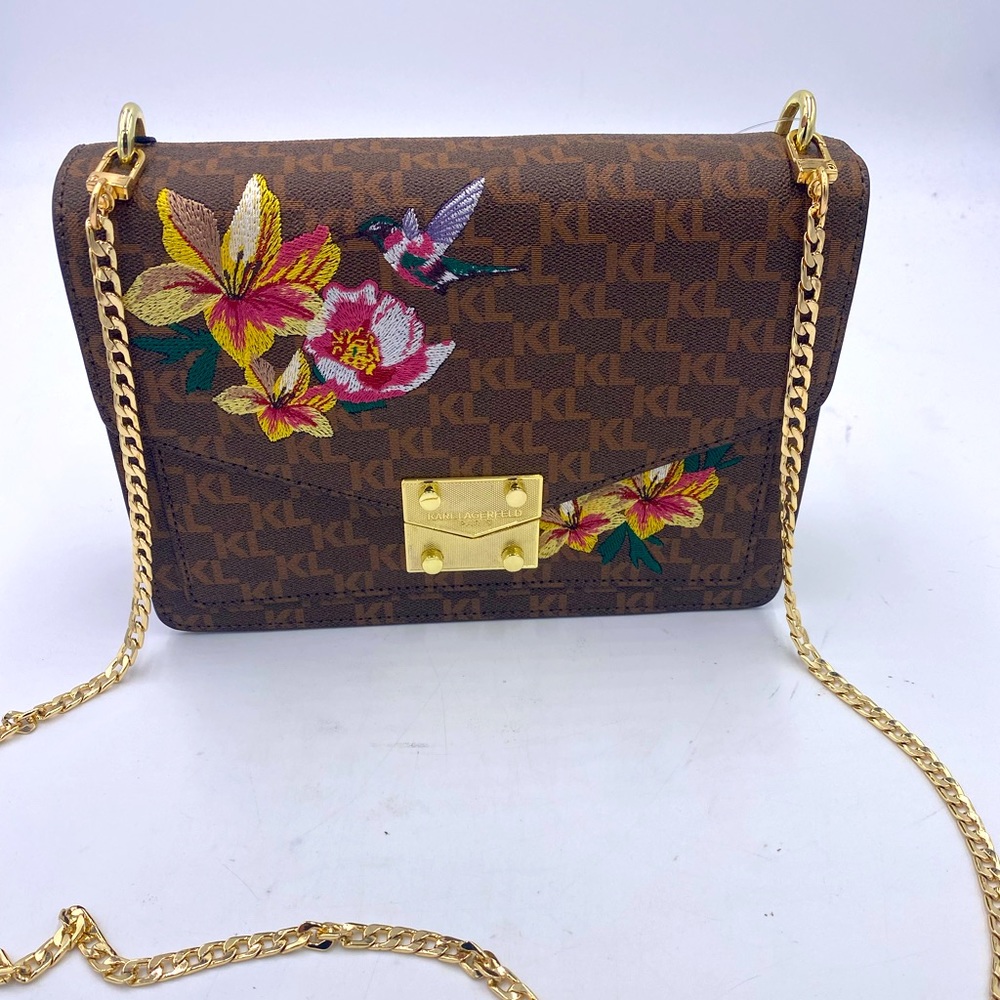 Women’s Carl Lagerfield Paris floral logo leather Crossbody bag